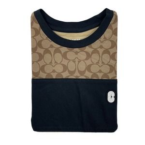 Coach Men Shirt Tee Signature All Over Print AOP Monogram Brown Size Small
